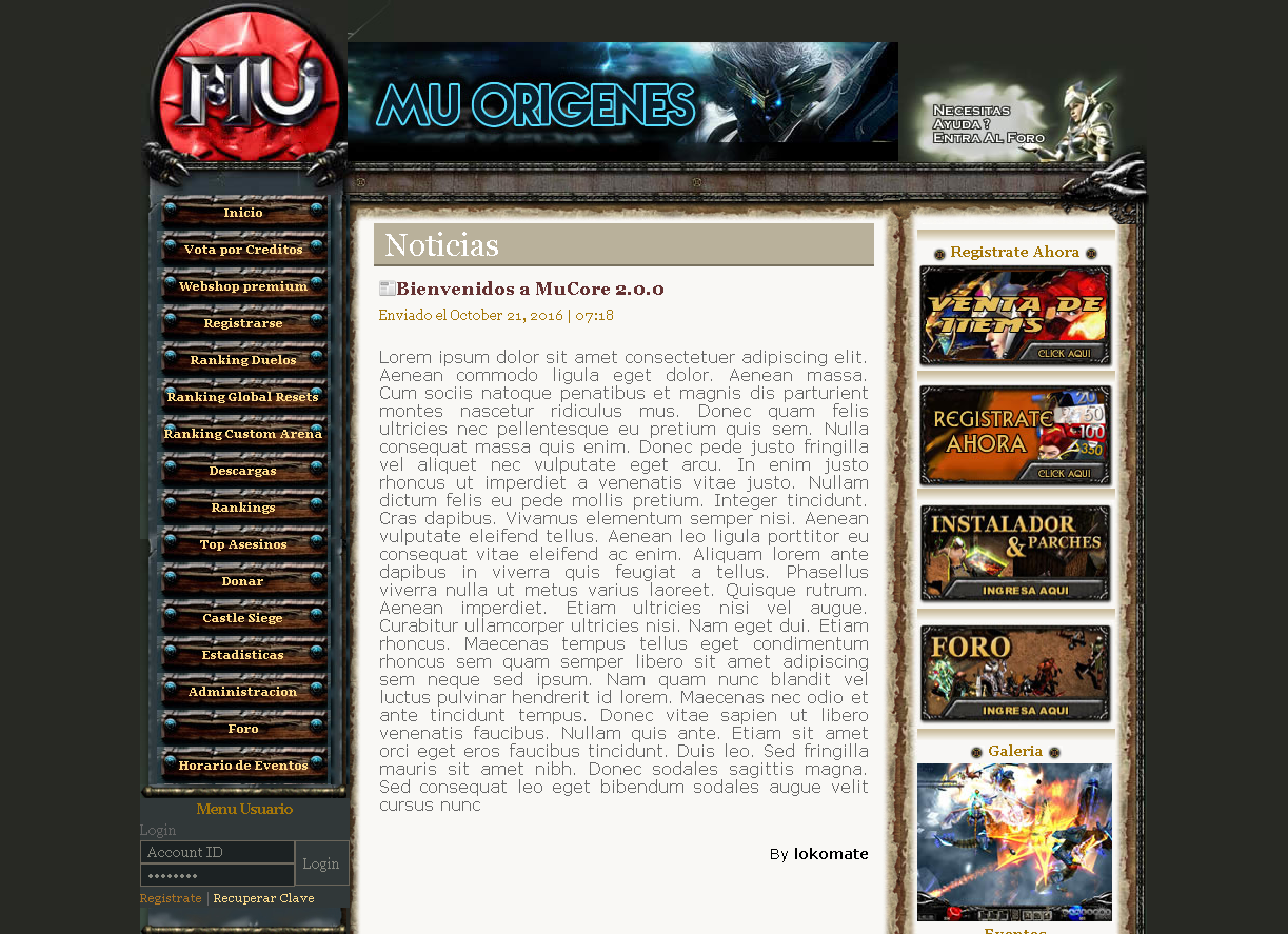 Mega Pack liberado webs mu core gratis, download link direto, web mu online atualizados, guias e tutoriais disponiveis - o melhor portal de mu online do Brasil [ Grupo AM ] - Criar mu online pirata