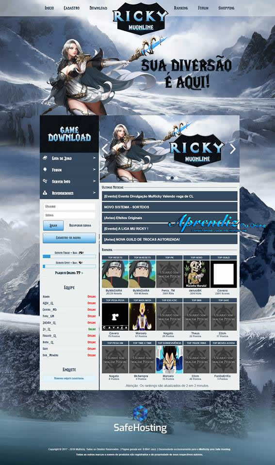Web Effect Erick Master MuRick - Mu Online - Criar servidor de  Mu Online pirata, Portal de Mu Online aprendiz mu online .