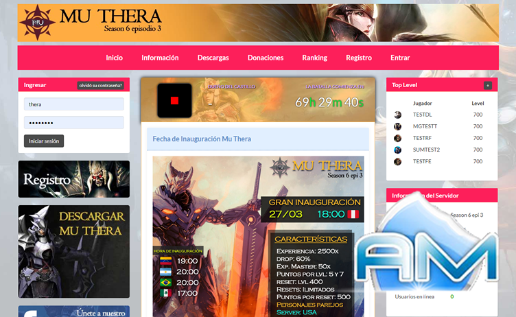 Baixar Web MuThera, Site para Mu Online, web compativel com mu online ate Season 14, web engine template 1.2.0
